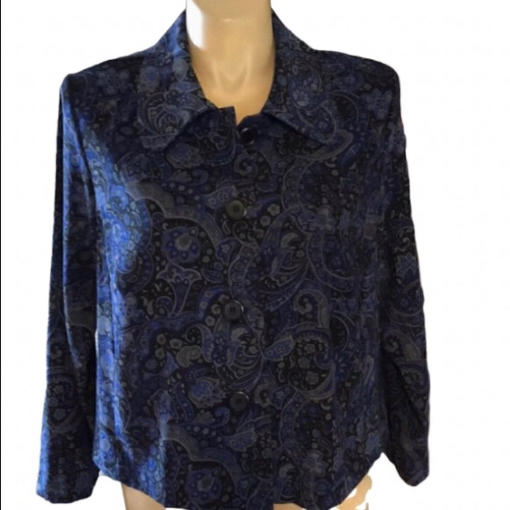 Briggs New York 16W Blue and Grey Paisley Lightweight Jacket EUC